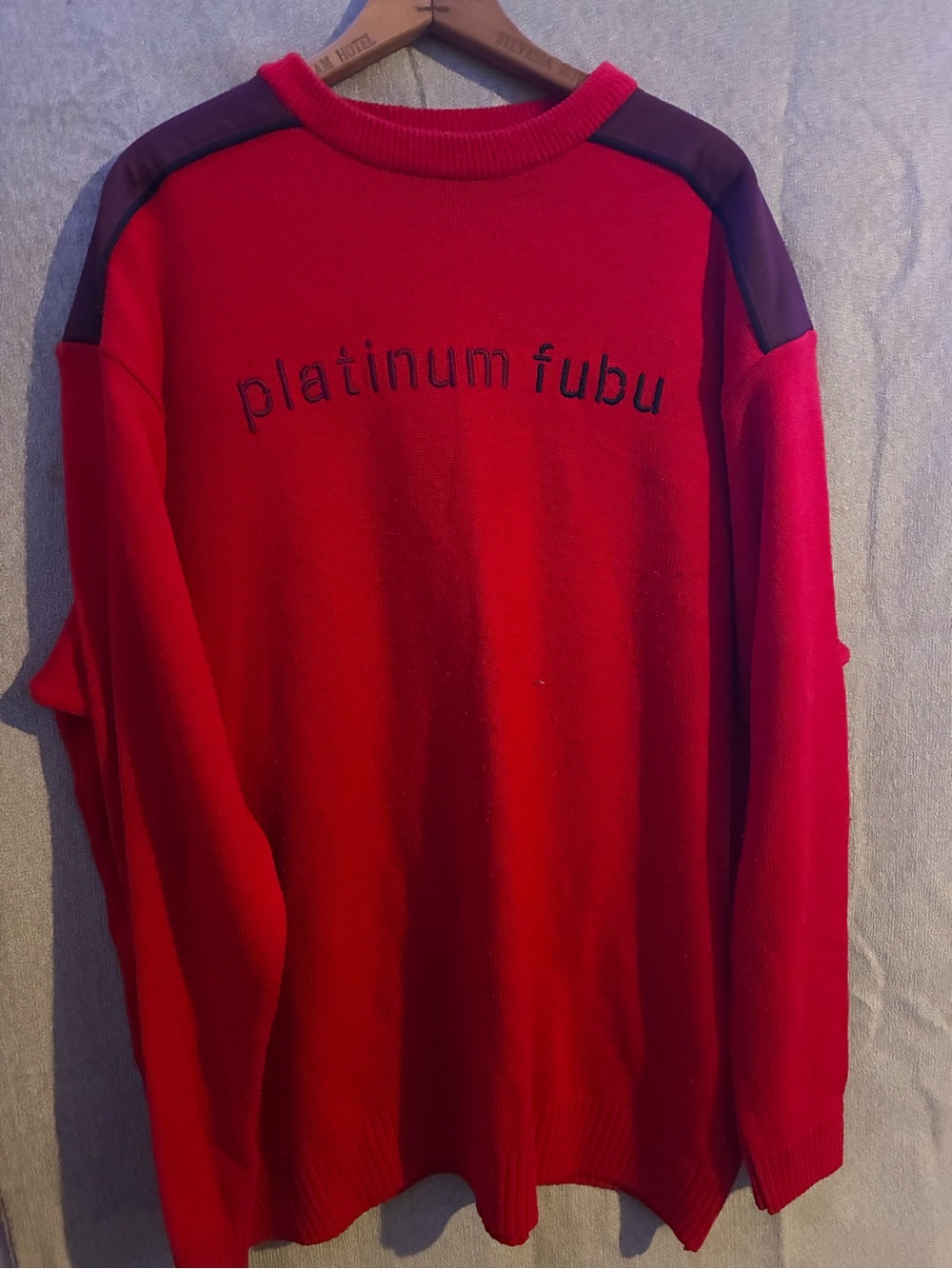 FUBU Red Crewneck Sweater with Dark Shoulder Panels 2x